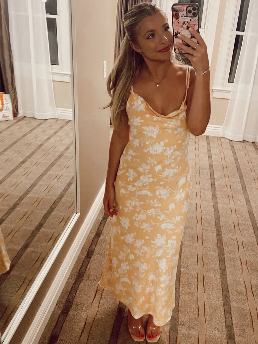 ABERCROMBIE & FITCH Women's Yellow Floral Slip Cowl Neck Summery Dress Small P